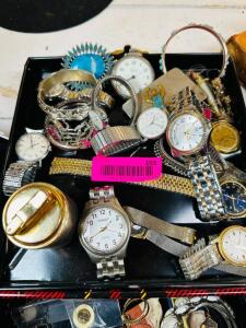 BOX OF WATCHES AND JEWELRY