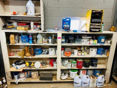 WOOD SHELVES WITH CONTENTS