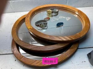 WOOD OVAL MIRRORED JEWELRY DISPLAYS