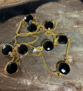 ONYX BLACK STONE CLUSTER NECKLACE WITH GOLD CHAIN