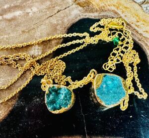 DRUZY SKY BLUE STONE NECKLACE WITH GOLD CHAIN