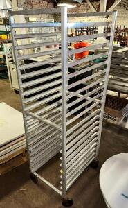 DESCRIPTION: TWENTY PAN ROLL ABOUT TRAY RACK ADDITIONAL INFORMATION FRONT LOAD LOCATION: BAY 7 QTY: 1