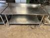 DESCRIPTION: 72" X 30" STAINLESS TABLE W/ 4" BACK SPLASH ADDITIONAL INFORMATION W/ UNDER SHELF. SIZE 72" X 30" LOCATION: BAY 7 QTY: 1