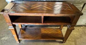 DESCRIPTION: 48" X 20" WOODEN BUFFET TABLE SIZE 48" X 20" LOCATION: BAY 7 QTY: 1