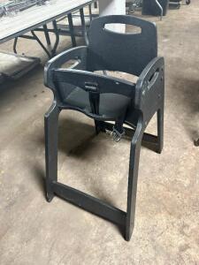 DESCRIPTION: (3) BLACK PLASTIC HIGH CHAIRS LOCATION: BAY 7 THIS LOT IS: SOLD BY THE PIECE QTY: 3