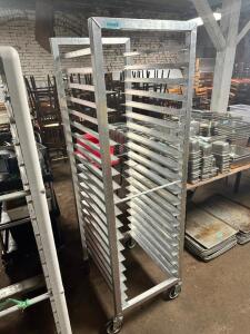 DESCRIPTION: TWENTY PAN ROLL ABOUT TRAY RACK ADDITIONAL INFORMATION ALUMINUM LOCATION: BAY 7 QTY: 1