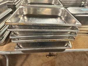 DESCRIPTION: (6) HALF SIZE STAINLESS INSERTS SIZE 2" DEEP LOCATION: BAY 7 THIS LOT IS: SOLD BY THE PIECE QTY: 6