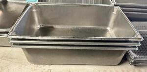 DESCRIPTION: (3) FULL SIZE STAINLESS INSERTS SIZE 6" DEEP LOCATION: BAY 7 THIS LOT IS: SOLD BY THE PIECE QTY: 3