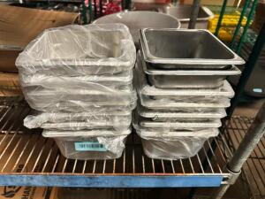 DESCRIPTION: (12) 1/6 SIZE STAINLESS INSERTS SIZE 4" DEEP LOCATION: BAY 7 THIS LOT IS: SOLD BY THE PIECE QTY: 12