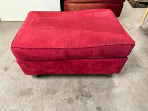  RED UPHOLSTERED OTTOMANL