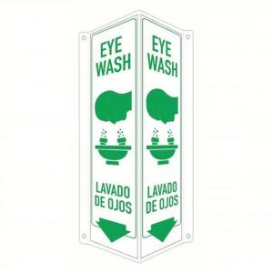 DESCRIPTION: (2) EMERGENCY EYEWASH SIGN BRAND/MODEL: SAFETY SIGN #460L10 RETAIL$: $30.75 EA SIZE: 18X8X3 ALUMINUM QTY: 2