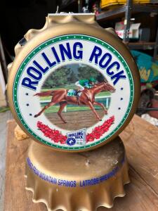 DESCRIPTION: VINTAGE ROLLING ROCK LIGHTED SING SIZE: 13"X19" QTY: 1