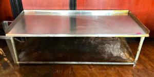 DESCRIPTION: 72" X 30" STAINLESS CHEF BASE/ EQUIPMENT STAND W/ BACKSPLASH SIZE: 72" L X 30" W X 24" H