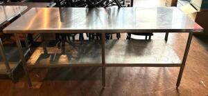 DESCRIPTION: 84" X 30" STAINLESS PREP TABLE W/ LOWER STORAGE SHELF SIZE: 84" X 30"