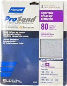 DESCRIPTION: (6) PACKS OF (20) SHEETS OF PROSAND SANDPAPER SHEETS BRAND/MODEL: NORTON INFORMATION: 80 COARSE, STRIPPING RETAIL$: $31.93 PER PACK OF 20