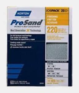 DESCRIPTION: (4) PACKS OF (20) SHEETS OF PROSAND SANDPAPER SHEETS BRAND/MODEL: NORTON INFORMATION: 220 COURSE, FINISHING RETAIL$: $31.93 PER PACK OF 2