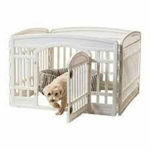 DESCRIPTION: (1) DOG PLAYPEN WITH DOOR BRAND/MODEL: IRIS #586680 INFORMATION: WHITE/ALMOND RETAIL$: $59.99 EA SIZE: 24" QTY: 1