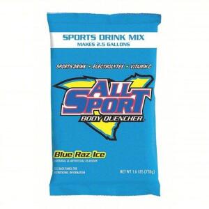 DESCRIPTION: (1) CASE OF (32) SPORTS DRINK MIX BRAND/MODEL: ALL SPORT #491N21 INFORMATION: BLUE RAZ ICE RETAIL$: $198.56 TOTAL SIZE: 2.5 GAL YIELD PER