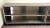 DESCRIPTION: 5' STAINLESS STEEL WORK TABLE WITH STAINLESS SHELVING STORAGE SIZE: 60"X15"X35" LOCATION: KITCHEN QTY: 1