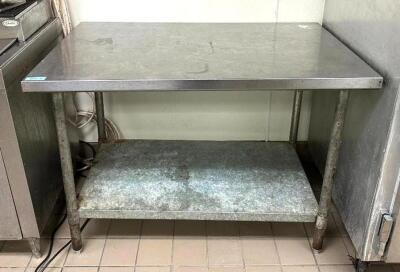 DESCRIPTION: 48" STAINLESS STEEL TABLE WITH GALVANIZED UNDERSHELF SIZE: 48"X30"X35" LOCATION: KITCHEN QTY: 1