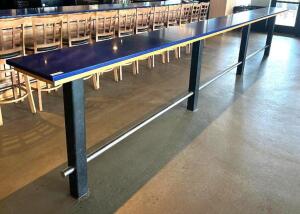 DESCRIPTION: 20' GRANITE FLOOR MOUNT BAR INFORMATION: COMES APART IN 80" SECTIONS SIZE: 240"X18"X42" LOCATION: MAIN BAR QTY: 1