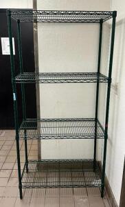 DESCRIPTION: 4-TIER WIRE SHELVING UNIT SIZE: 36"X18"X74" LOCATION: STORAGE AREA QTY: 1