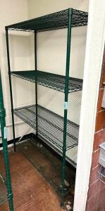 DESCRIPTION: 4-TIER WIRE SHELVING UNIT SIZE: 48"X18"X74" LOCATION: STORAGE AREA QTY: 1