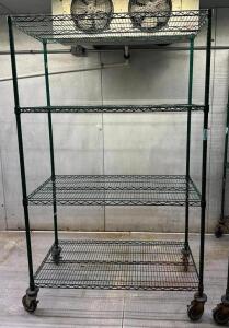 DESCRIPTION: 4-TIER WIRE SHELVING UNIT ON CASTERS SIZE: 48"X24"X79" LOCATION: WALK-IN COOLER QTY: 1