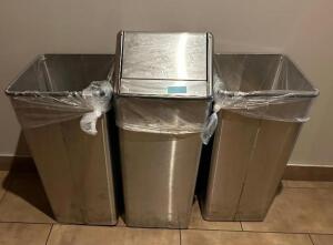 DESCRIPTION: (3) STAINLESS TRASH BINS LOCATION: BATHROOM QTY: 1