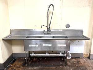 3-COMPARTMENT STAINLESS STEEL SINK WITH DOUBLE DRAIN BOARD AND DOWNSPRAYER