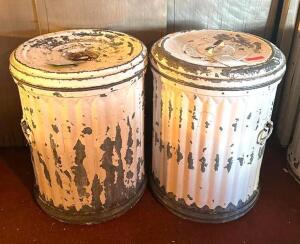 DESCRIPTION: (2) METAL TRASH BINS WITH LIDS QTY: 2