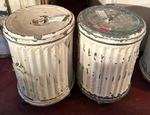 DESCRIPTION: (2) METAL TRASH BINS WITH LIDS ON CASTERS QTY: 2