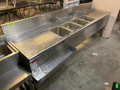 DESCRIPTION 96" FOUR WELL STAINLESS UNDER BAR SINK W/ LEFT AND RIGHT DRY BOARDS. BRAND/MODEL SUPREME METAL PRB-24-84C LOCATION BAY 6 QUANTITY 1