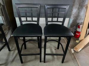 DESCRIPTION (4) LATTICE BACK METAL BAR STOOLS W/ BLACK VINYL SEAT CUSHIONS. 30" TALL THIS LOT IS SOLD BY THE PIECE. LOCATION BAY 7 QUANTITY 4