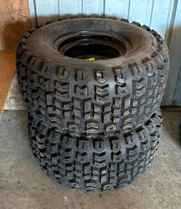 DESCRIPTION: (2) KINDA K502 TERRA TRAC ALL TERRAIN TIRES W/ RIMS BRAND/MODEL: KENDA K502 INFORMATION: 22 X 11.00-10; LOAD RANGLE: 6 PLY; ALL TERRRAIN