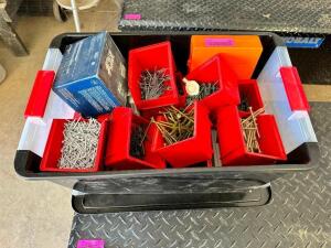DESCRIPTION: PLASTIC TOTE W/ CONTENTS - LOADED WITH ASSORTED HARDWARE, ADDITIONAL INFORMATION MOST ARE IN RESPECTIVE BOXES. LOCATION: BUILDING 3 QTY:
