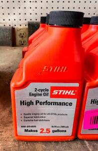 DESCRIPTION: (8) SMALL BOTTLES OF 2 CYCLE ENGINE OIL BRAND / MODEL: STIHL SIZE 6.4 FL OZ. LOCATION: BUILDING 3 THIS LOT IS: ONE MONEY QTY: 1