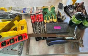 DESCRIPTION: CONTENTS OF TABLE - ASSORTED HAND TOOLS AND WORK GLOVES LOCATION: BUILDING 3 THIS LOT IS: ONE MONEY QTY: 1