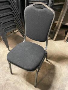 DESCRIPTION (8) BLACK FABRIC STACK CHAIRS W/ METAL FRAMES. ADDITIONAL INFORMATION SOME SEATS NEEDS CLEANED. THIS LOT IS SOLD BY THE PIECE. LOCATION BA