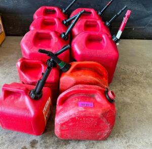 DESCRIPTION: (10) ASSORTED RED PLASTIC GAS CANS LOCATION: BUILDING 4 THIS LOT IS: SOLD BY THE PIECE QTY: 10