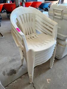 DESCRIPTION: (6) PLASTIC PATIO STACK CHAIRS LOCATION: BUILDING 4 THIS LOT IS: SOLD BY THE PIECE QTY: 6