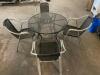 DESCRIPTION 36" ROUND WROUGHT IRON PATIO TABLE AND (4) WICKER AND CHROME PATIO STACK CHAIRS. THIS LOT IS ONE MONEY LOCATION BAY 6 QUANTITY 1 - 2