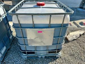 DESCRIPTION: 275 GALLON LIQUID SHIPPING TOTE W/ CAGE. W/ CONTENTS - BRINE ADDITIONAL INFORMATION WINNING BIDDER CANNOT DRAIN CONTENTS ON SITE. MIST RE