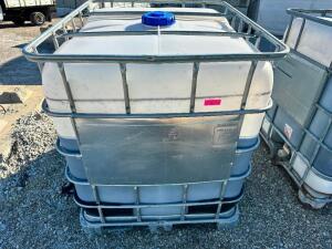 DESCRIPTION: 275 GALLON LIQUID SHIPPING TOTE W/ CAGE. W/ CONTENTS - BRINE ADDITIONAL INFORMATION WINNING BIDDER CANNOT DRAIN CONTENTS ON SITE. MIST RE