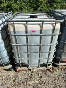 DESCRIPTION: 275 GALLON LIQUID SHIPPING TOTE W/ CAGE. W/ CONTENTS - BRINE ADDITIONAL INFORMATION WINNING BIDDER CANNOT DRAIN CONTENTS ON SITE. MIST RE