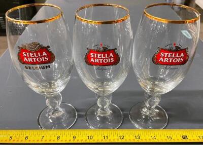 DESCRIPTION (16) STELA ARTOIS CHALICES THIS LOT IS SOLD BY THE PIECE. LOCATION BAY 7 QUANTITY 16