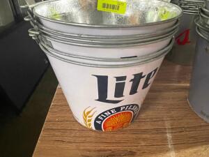 DESCRIPTION (6) MILLER LITE TIN BAR BUCKETS. THIS LOT IS SOLD BY THE PIECE. LOCATION BAY 7 QUANTITY 6