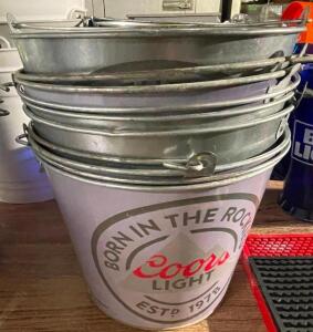 DESCRIPTION (6) COORS TIN BAR BUCKETS. THIS LOT IS SOLD BY THE PIECE. LOCATION BAY 7 QUANTITY 6