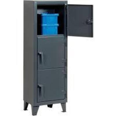 DESCRIPTION: (1) EXTREME HEAVY DUTY LOCKERBRAND/MODEL: STRONG HOLDINFORMATION: DARK GREYRETAIL$: $2313.65 EASIZE: 3 TIER, 1 WIDE, 22" X 18" X 67 1/2"QTY: 1