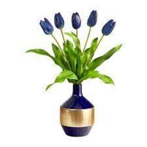 DESCRIPTION: (1) ARTIFICIAL DUTCH TULIP ARRANGEMENT INFORMATION: BLUE AND GOLD RETAIL$: $179.99 EA SIZE: 22" QTY: 1